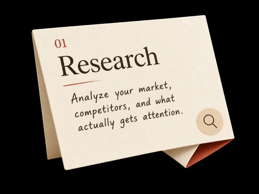 Research. Analyze your market, competitors, and what actually gets attention.